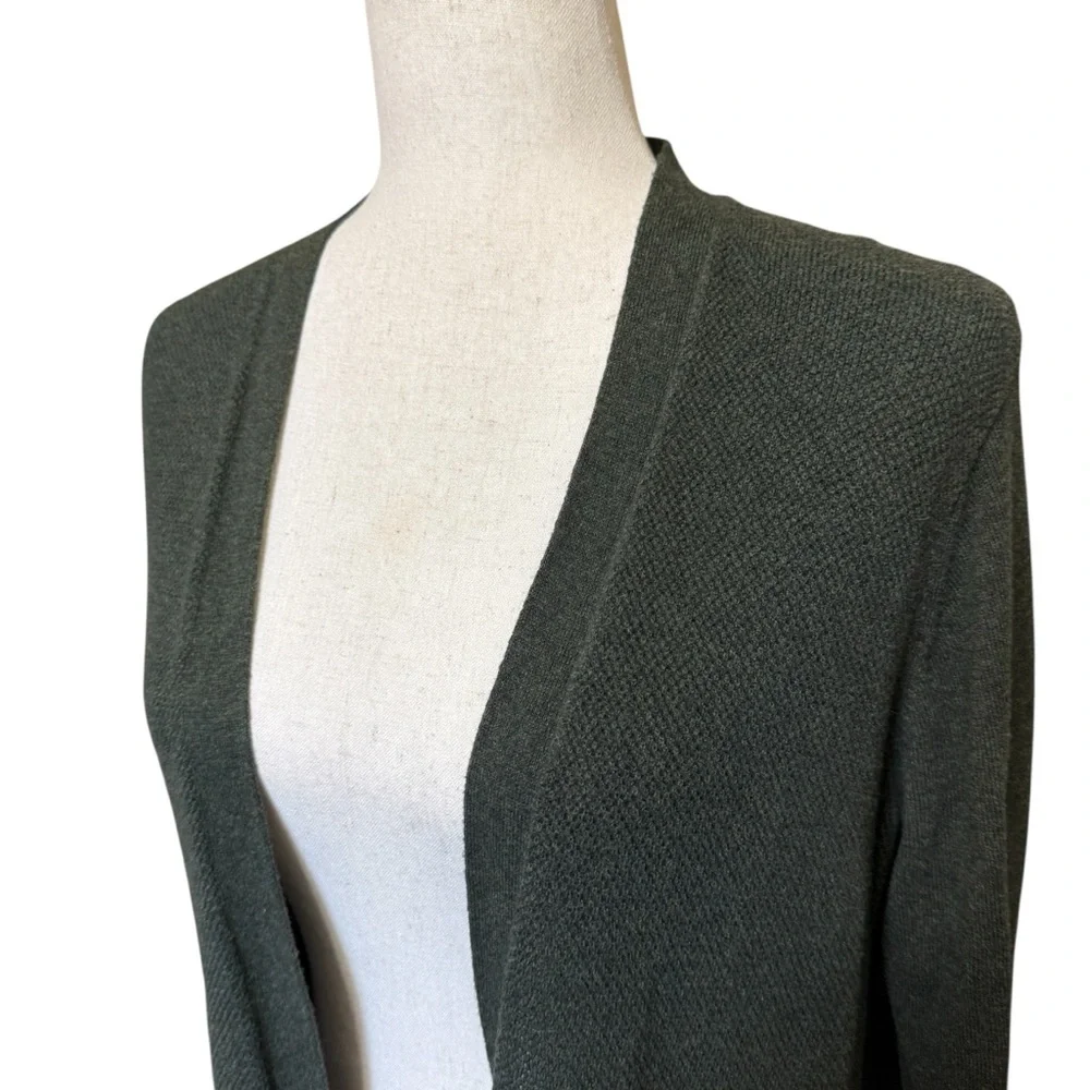 GAP Open Front Longline Textured Olive Green Cardigan Size M #1902 - Picture 5 of 6